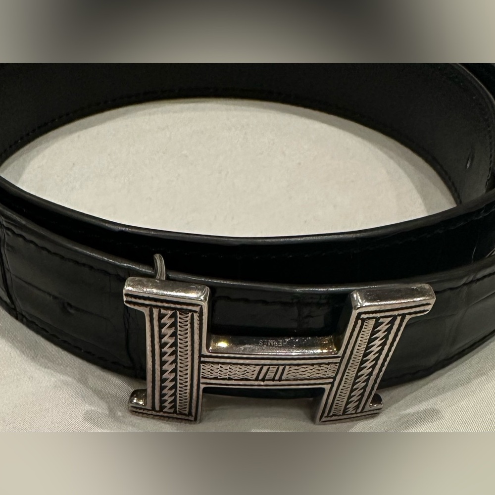 Authentic Hermès Black Alligator H Belt Size 70 Women’s Luxury